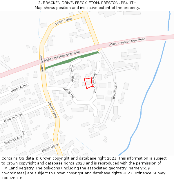 3, BRACKEN DRIVE, FRECKLETON, PRESTON, PR4 1TH: Location map and indicative extent of plot
