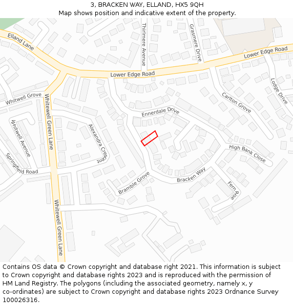 3, BRACKEN WAY, ELLAND, HX5 9QH: Location map and indicative extent of plot
