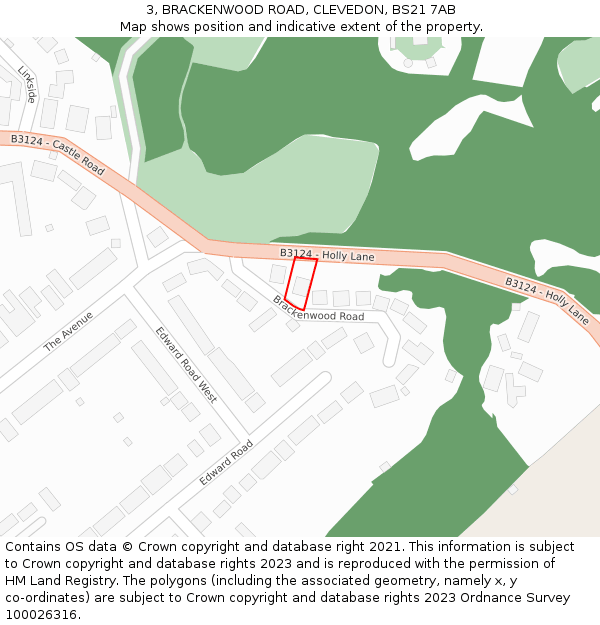 3, BRACKENWOOD ROAD, CLEVEDON, BS21 7AB: Location map and indicative extent of plot