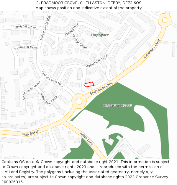 3, BRADMOOR GROVE, CHELLASTON, DERBY, DE73 6QS: Location map and indicative extent of plot