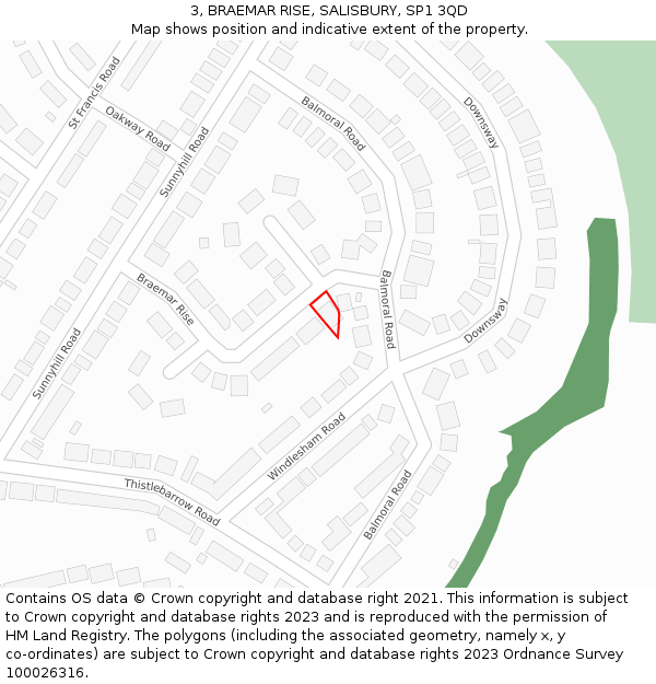 3, BRAEMAR RISE, SALISBURY, SP1 3QD: Location map and indicative extent of plot