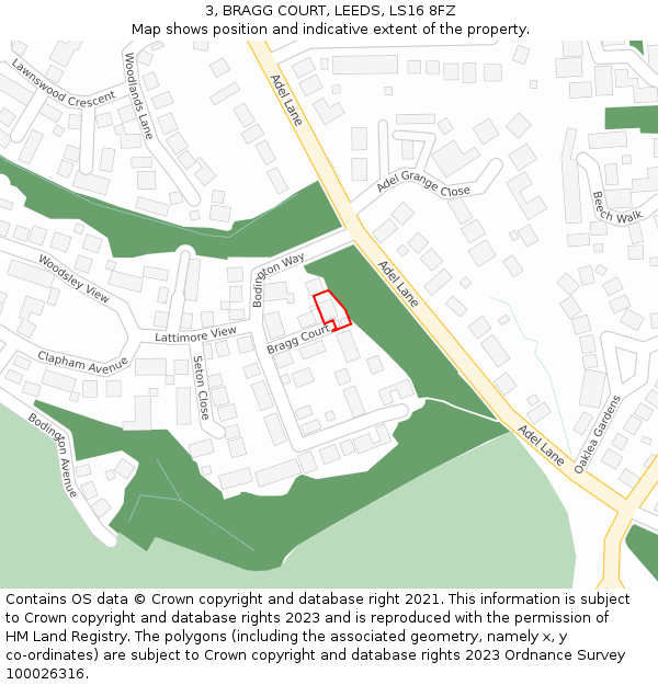 3, BRAGG COURT, LEEDS, LS16 8FZ: Location map and indicative extent of plot
