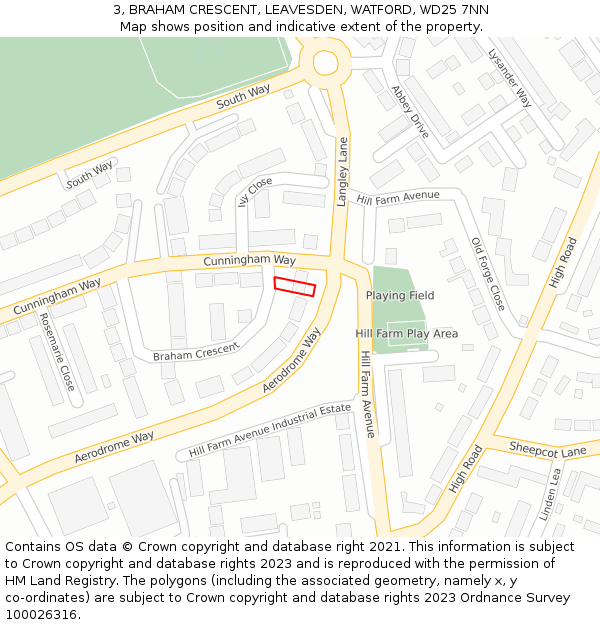 3, BRAHAM CRESCENT, LEAVESDEN, WATFORD, WD25 7NN: Location map and indicative extent of plot