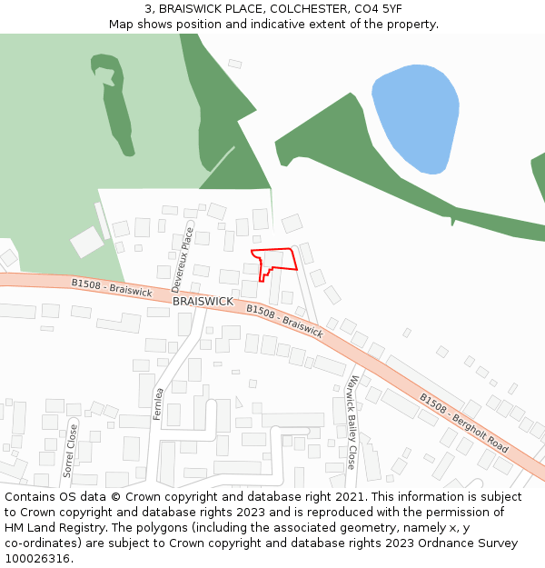 3, BRAISWICK PLACE, COLCHESTER, CO4 5YF: Location map and indicative extent of plot