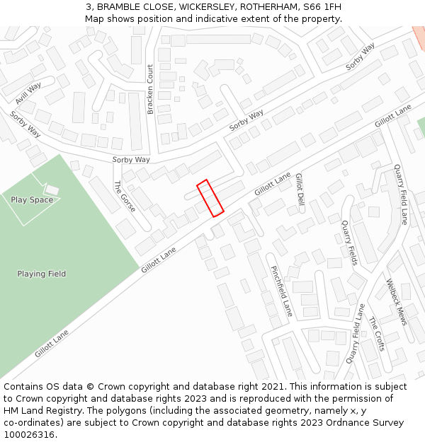 3, BRAMBLE CLOSE, WICKERSLEY, ROTHERHAM, S66 1FH: Location map and indicative extent of plot