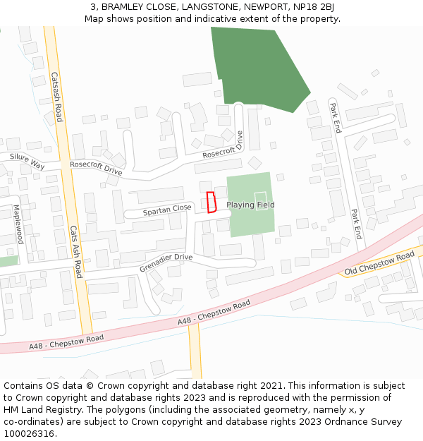 3, BRAMLEY CLOSE, LANGSTONE, NEWPORT, NP18 2BJ: Location map and indicative extent of plot