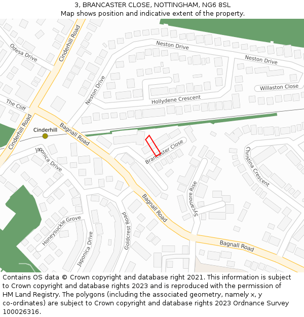 3, BRANCASTER CLOSE, NOTTINGHAM, NG6 8SL: Location map and indicative extent of plot