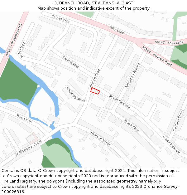 3, BRANCH ROAD, ST ALBANS, AL3 4ST: Location map and indicative extent of plot