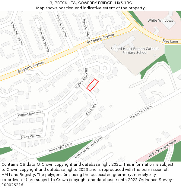 3, BRECK LEA, SOWERBY BRIDGE, HX6 1BS: Location map and indicative extent of plot