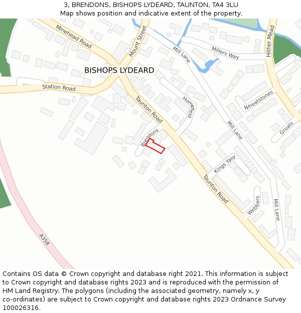 3, BRENDONS, BISHOPS LYDEARD, TAUNTON, TA4 3LU: Location map and indicative extent of plot