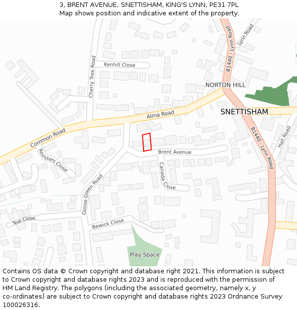 3, BRENT AVENUE, SNETTISHAM, KING'S LYNN, PE31 7PL: Location map and indicative extent of plot