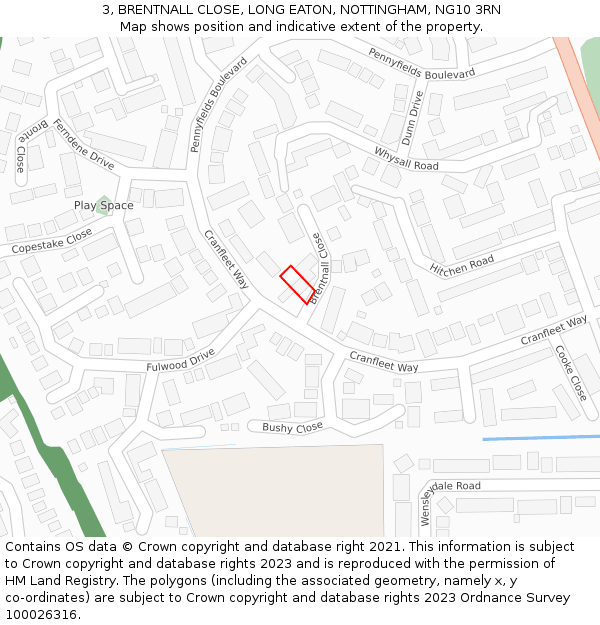3, BRENTNALL CLOSE, LONG EATON, NOTTINGHAM, NG10 3RN: Location map and indicative extent of plot