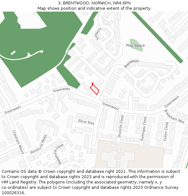 3, BRENTWOOD, NORWICH, NR4 6PN: Location map and indicative extent of plot