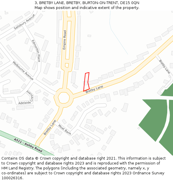3, BRETBY LANE, BRETBY, BURTON-ON-TRENT, DE15 0QN: Location map and indicative extent of plot