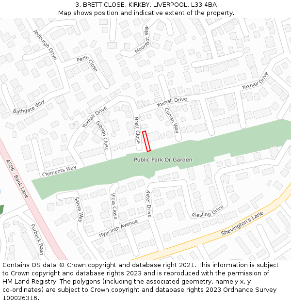 3, BRETT CLOSE, KIRKBY, LIVERPOOL, L33 4BA: Location map and indicative extent of plot