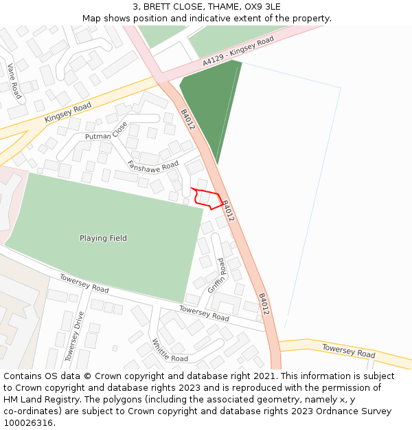 3, BRETT CLOSE, THAME, OX9 3LE: Location map and indicative extent of plot