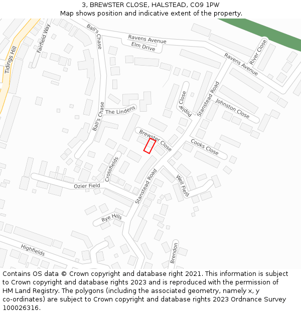 3, BREWSTER CLOSE, HALSTEAD, CO9 1PW: Location map and indicative extent of plot