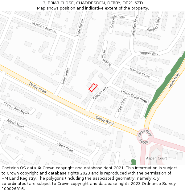 3, BRIAR CLOSE, CHADDESDEN, DERBY, DE21 6ZD: Location map and indicative extent of plot