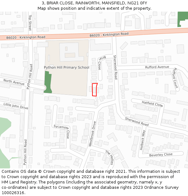 3, BRIAR CLOSE, RAINWORTH, MANSFIELD, NG21 0FY: Location map and indicative extent of plot
