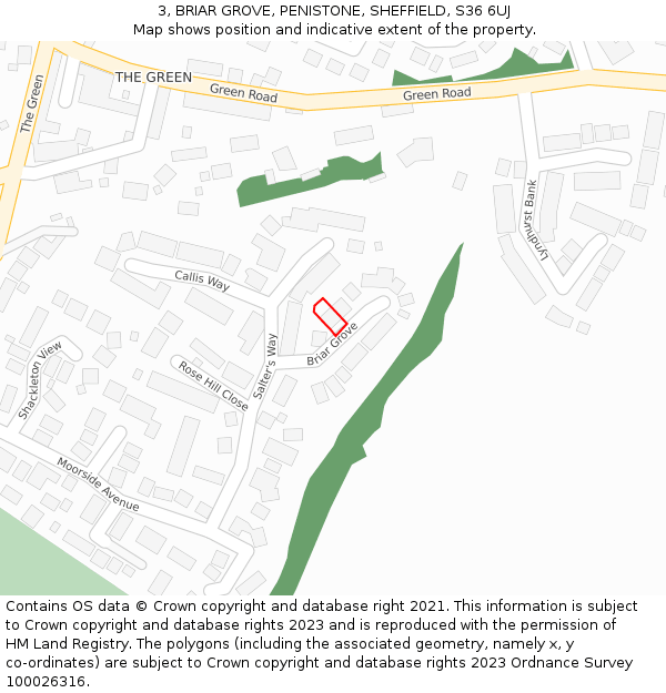 3, BRIAR GROVE, PENISTONE, SHEFFIELD, S36 6UJ: Location map and indicative extent of plot