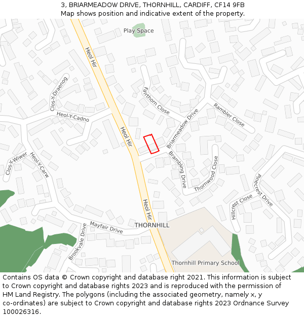 3, BRIARMEADOW DRIVE, THORNHILL, CARDIFF, CF14 9FB: Location map and indicative extent of plot