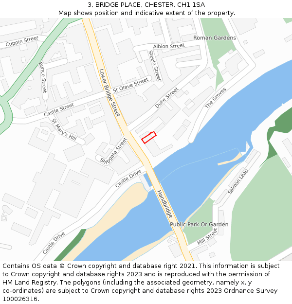 3, BRIDGE PLACE, CHESTER, CH1 1SA: Location map and indicative extent of plot