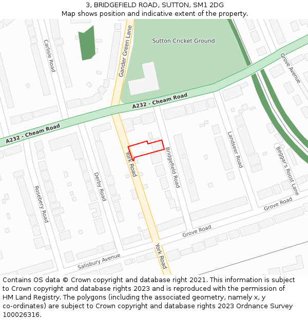 3, BRIDGEFIELD ROAD, SUTTON, SM1 2DG: Location map and indicative extent of plot