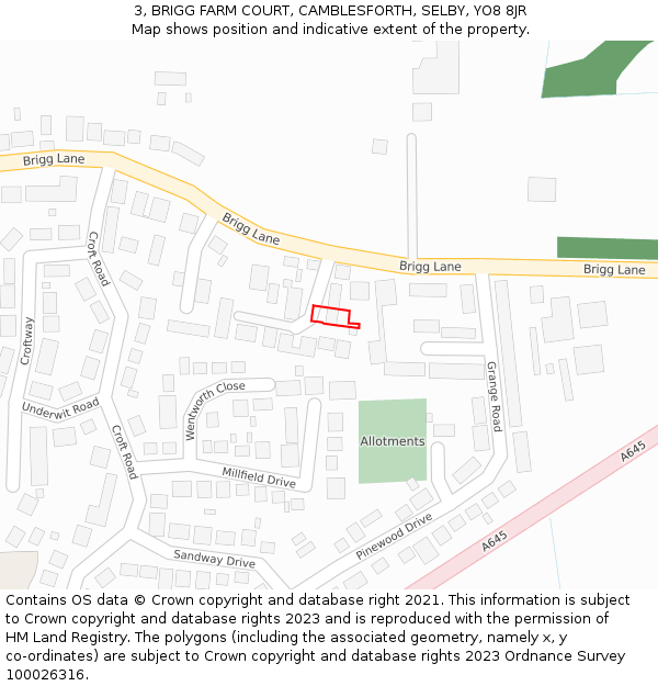 3, BRIGG FARM COURT, CAMBLESFORTH, SELBY, YO8 8JR: Location map and indicative extent of plot