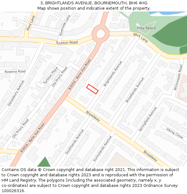 3, BRIGHTLANDS AVENUE, BOURNEMOUTH, BH6 4HG: Location map and indicative extent of plot