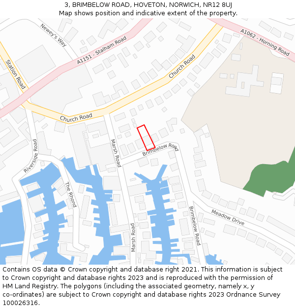 3, BRIMBELOW ROAD, HOVETON, NORWICH, NR12 8UJ: Location map and indicative extent of plot