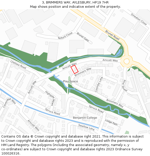 3, BRIMMERS WAY, AYLESBURY, HP19 7HR: Location map and indicative extent of plot
