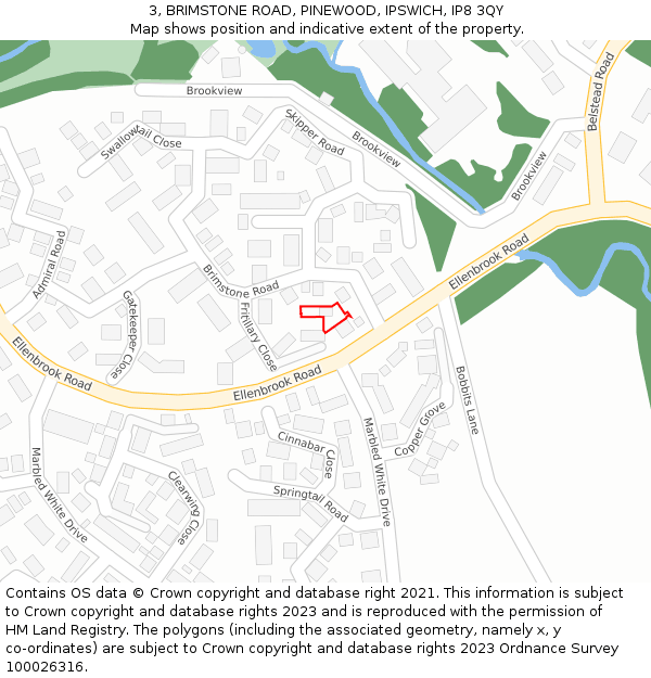 3, BRIMSTONE ROAD, PINEWOOD, IPSWICH, IP8 3QY: Location map and indicative extent of plot