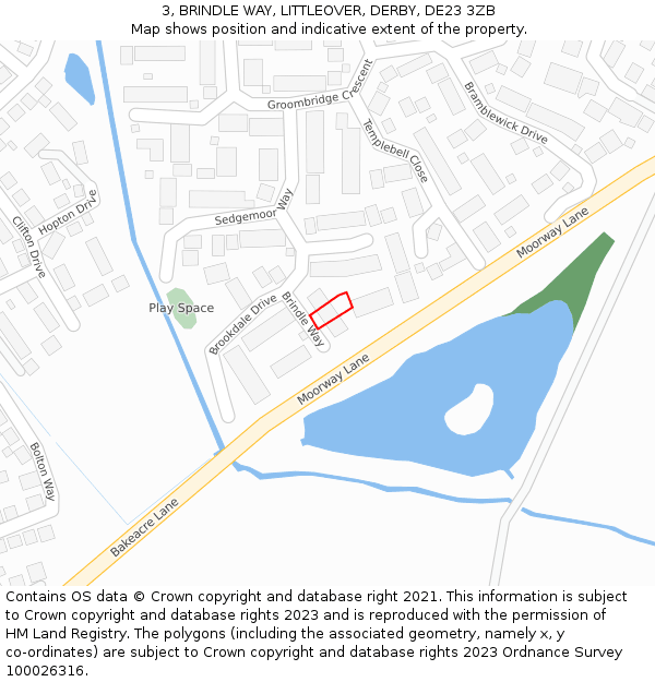 3, BRINDLE WAY, LITTLEOVER, DERBY, DE23 3ZB: Location map and indicative extent of plot