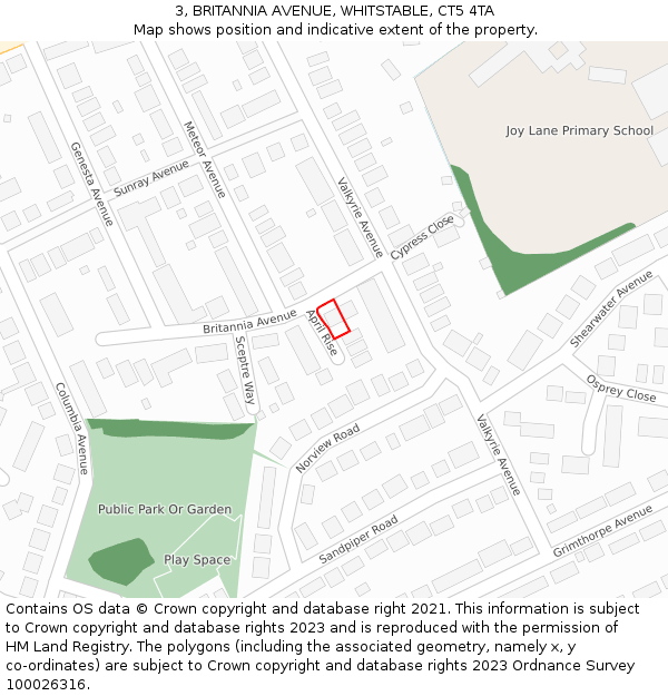 3, BRITANNIA AVENUE, WHITSTABLE, CT5 4TA: Location map and indicative extent of plot
