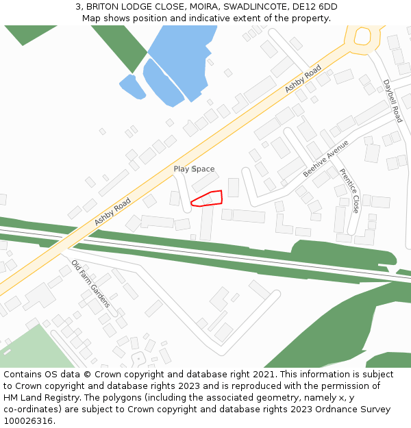 3, BRITON LODGE CLOSE, MOIRA, SWADLINCOTE, DE12 6DD: Location map and indicative extent of plot