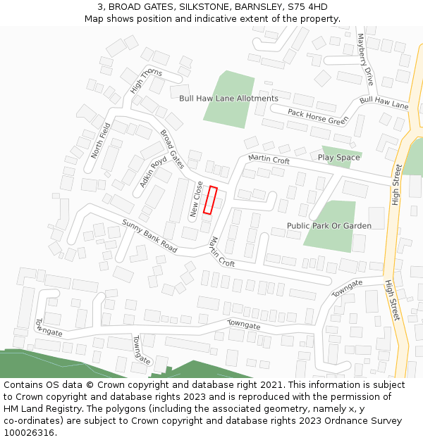 3, BROAD GATES, SILKSTONE, BARNSLEY, S75 4HD: Location map and indicative extent of plot