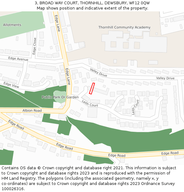 3, BROAD WAY COURT, THORNHILL, DEWSBURY, WF12 0QW: Location map and indicative extent of plot