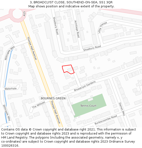 3, BROADCLYST CLOSE, SOUTHEND-ON-SEA, SS1 3QR: Location map and indicative extent of plot