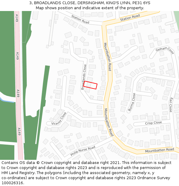 3, BROADLANDS CLOSE, DERSINGHAM, KING'S LYNN, PE31 6YS: Location map and indicative extent of plot