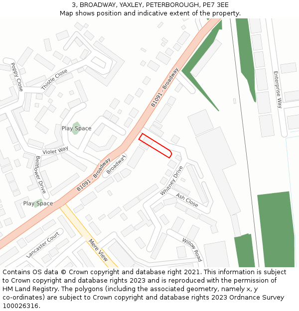 3, BROADWAY, YAXLEY, PETERBOROUGH, PE7 3EE: Location map and indicative extent of plot