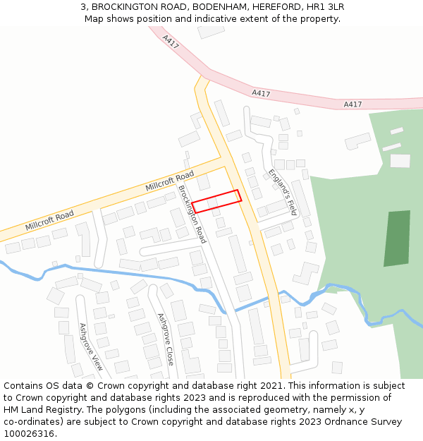 3, BROCKINGTON ROAD, BODENHAM, HEREFORD, HR1 3LR: Location map and indicative extent of plot