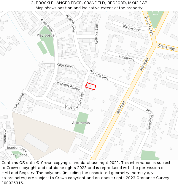3, BROCKLEHANGER EDGE, CRANFIELD, BEDFORD, MK43 1AB: Location map and indicative extent of plot