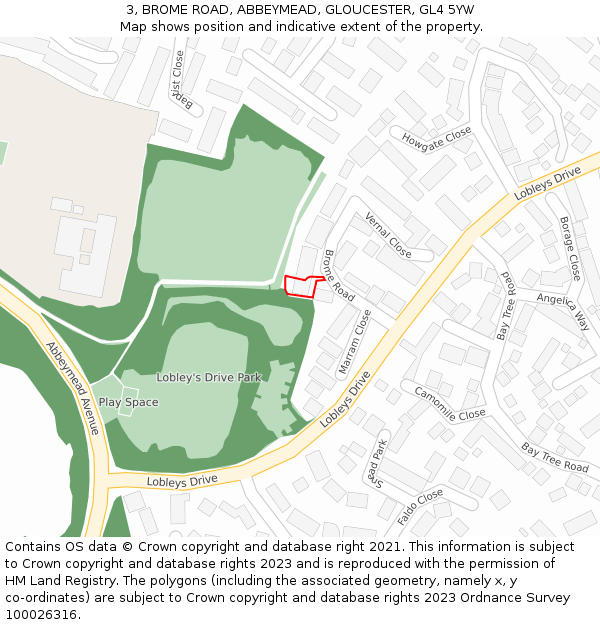 3, BROME ROAD, ABBEYMEAD, GLOUCESTER, GL4 5YW: Location map and indicative extent of plot