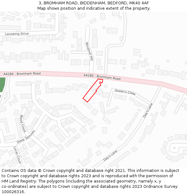 3, BROMHAM ROAD, BIDDENHAM, BEDFORD, MK40 4AF: Location map and indicative extent of plot