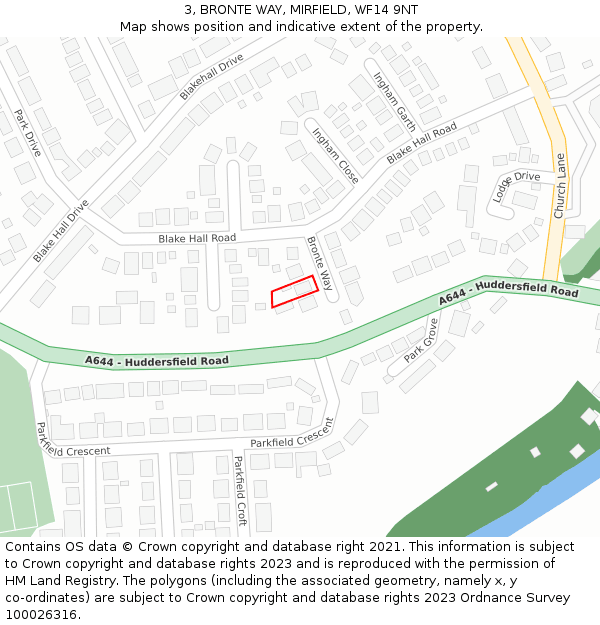 3, BRONTE WAY, MIRFIELD, WF14 9NT: Location map and indicative extent of plot