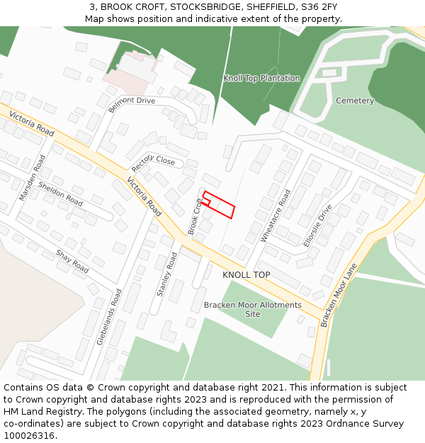 3, BROOK CROFT, STOCKSBRIDGE, SHEFFIELD, S36 2FY: Location map and indicative extent of plot