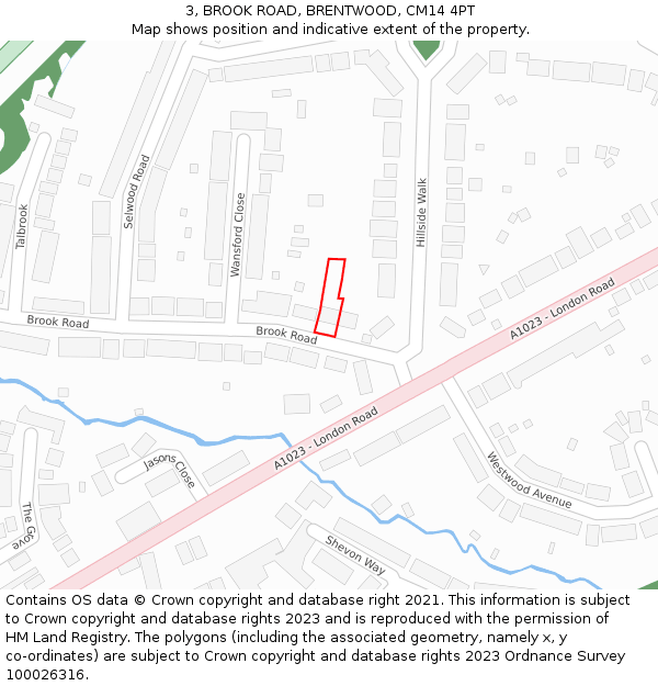 3, BROOK ROAD, BRENTWOOD, CM14 4PT: Location map and indicative extent of plot