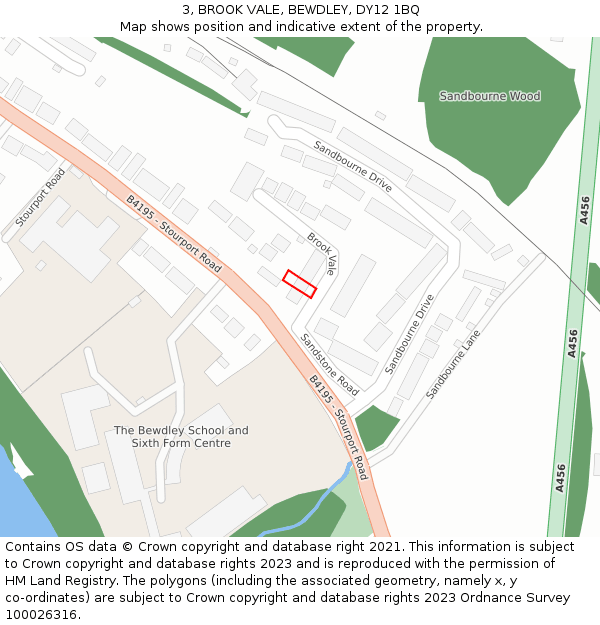 3, BROOK VALE, BEWDLEY, DY12 1BQ: Location map and indicative extent of plot