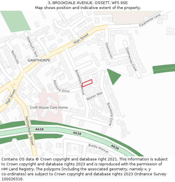 3, BROOKDALE AVENUE, OSSETT, WF5 9SE: Location map and indicative extent of plot