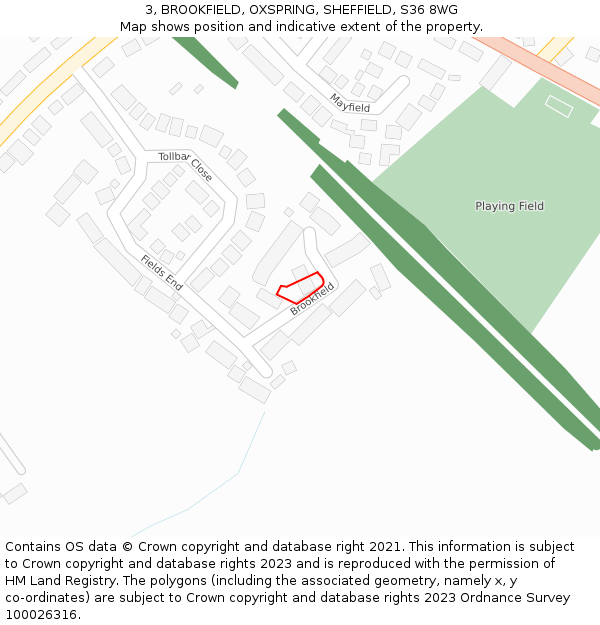 3, BROOKFIELD, OXSPRING, SHEFFIELD, S36 8WG: Location map and indicative extent of plot